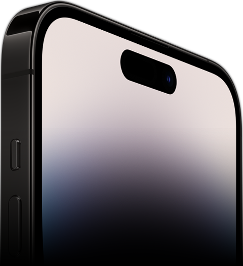 Seitenansicht des iPhone 14 Pro, die die Ceramic Shield Vorderseite zeigt.