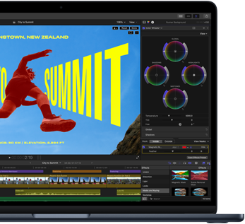 MacBook Air Display, Teilansicht, zeigt Videoschnitt, um die Fähigkeiten des M5 Chip zu veranschaulichen