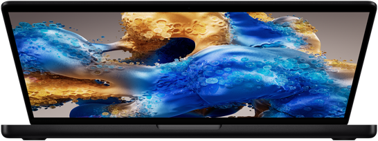 Leicht geöffnetes MacBook Pro mit buntem Display